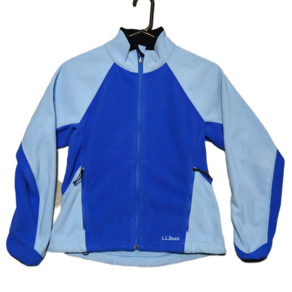 LL Bean Fleece Jacket Womens S Blue Polartec Full Zip Colorblock Mock Neck OCFA4